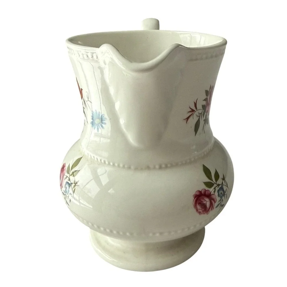 Cream Floral Ceramic Pitcher Vase - Decorative Home Accent